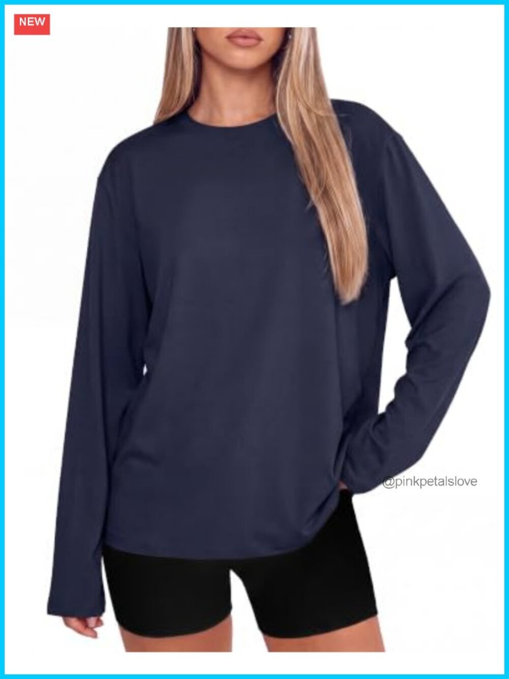 Oversized Long Sleeve Crew Neck T-Shirt Soft Stretchy Workout Top